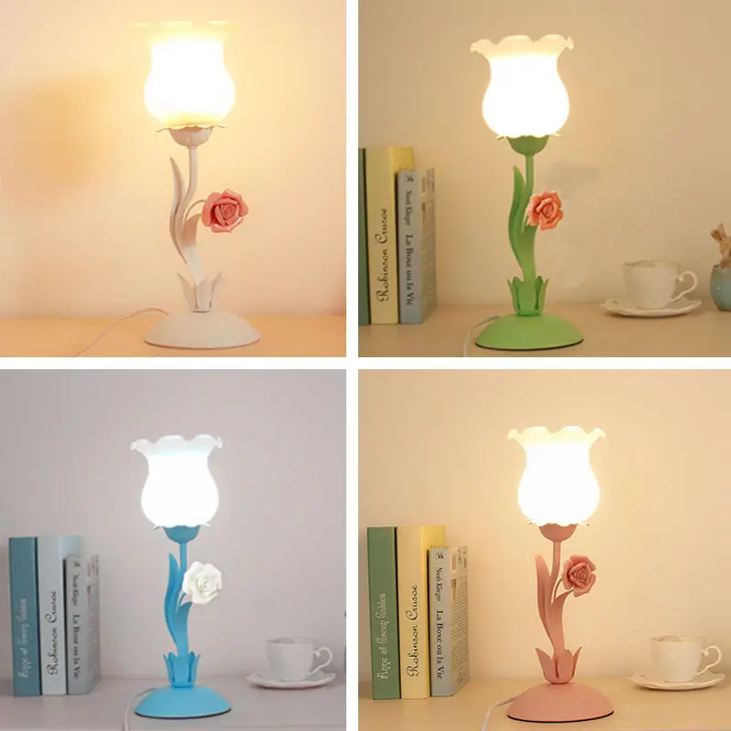 Imagem -02 - Homhi Rosa Flor Candeeiro de Mesa Luzes Led Lâmpada de Mesa para o Quarto Edside Acessório Sala Decorarion Leitura Luz Htl086