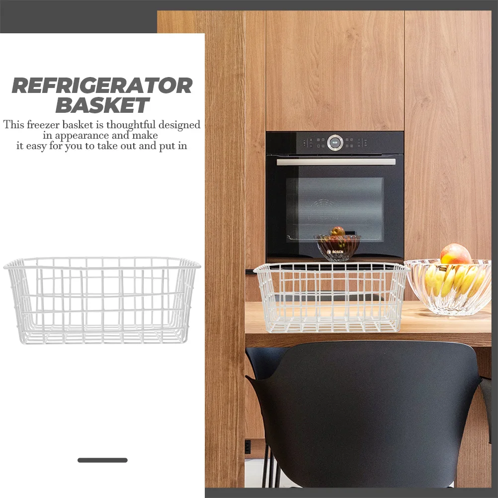 

2pcs 28x21.5x12cm White Storage Baskets Freezer Organization Vegetable Wire Bins Fruit Refrigerator Pantry Solutions