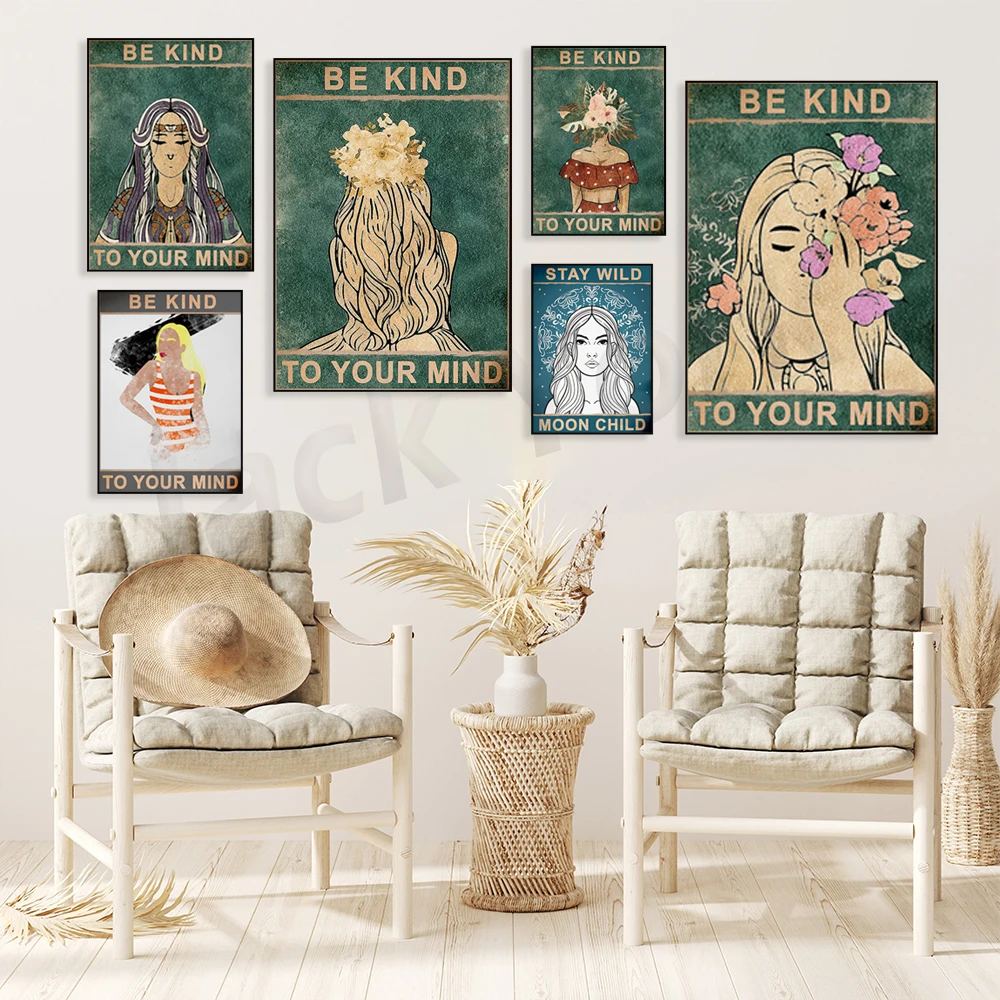 ملصق Be Kind To Your Mind، ملصق زهور، طباعة زهور، فن الحديقة، ديكور فني جداري، ملصق عتيق، فن ريترو، طباعة عتيقة، #3