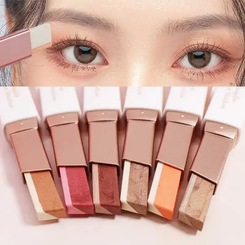 Professional 2 In 1 Double Color Gradient Velvet Eye Shadow Stick ขี้เกียจแต่งหน้ากันน้ํา Lasting Shimmer อายแชโดว์โลหะ