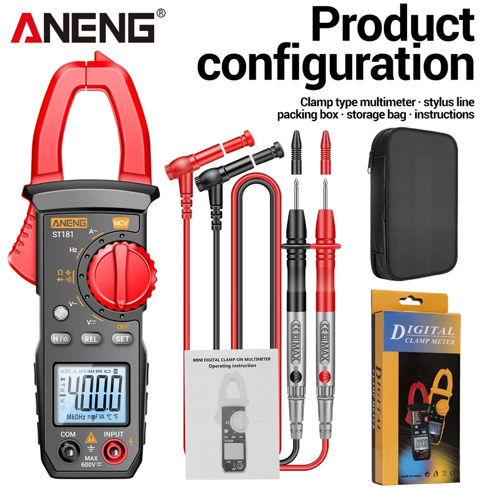 ANENG Stroomtang Multimeter 4000 Telt Digitale ST181 + B19 AC Stroom Spanningstester Ampèremeter Hz/Capaciteit/NCV/Ohm Tester Gereedschap