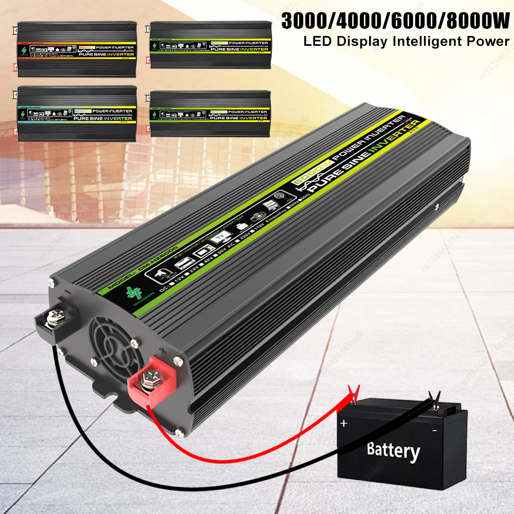 

3000 Вт-8000 Вт чистый синусоидальный инвертор портативный преобразователь напряжения постоянного тока 12 В в переменный ток 220 В для автомобиля дома на открытом воздухе солнечное использование
