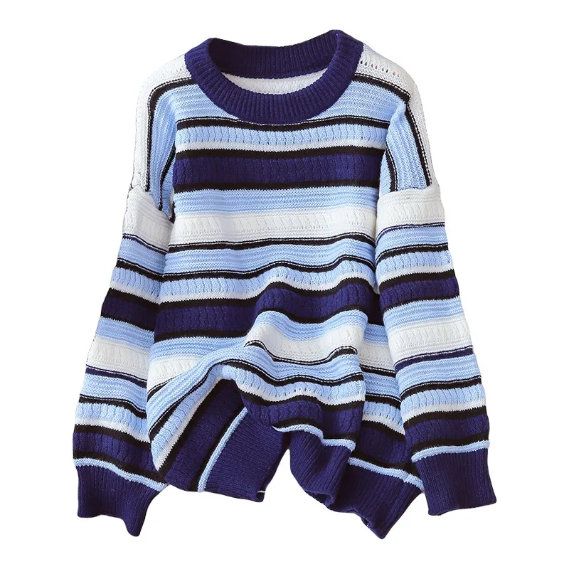 Maglione pullover con scollo allentato a righe Autunno New Fashion Top lavorato a maglia a maniche lunghe Versione coreana Giacca versatile per pendolarismo