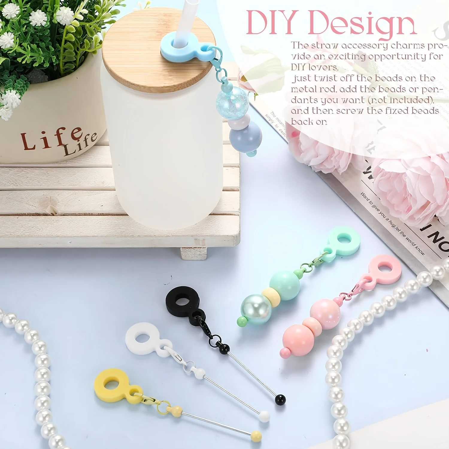 20pcs Beadable Straw Charms | Cup Pendant Holiday Gift for Chain Decoration, Creative Water Cup Decoration, Handmade Bead Decoration | Material: PC, Brand: LINNO