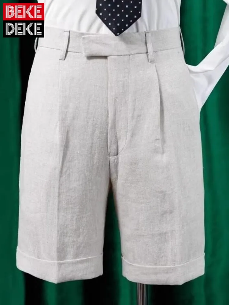 Office Men Work Summer Suit Shorts Japanese Style Solid Color High Street New Knee Length Trousers Male Straight Casual Shorts