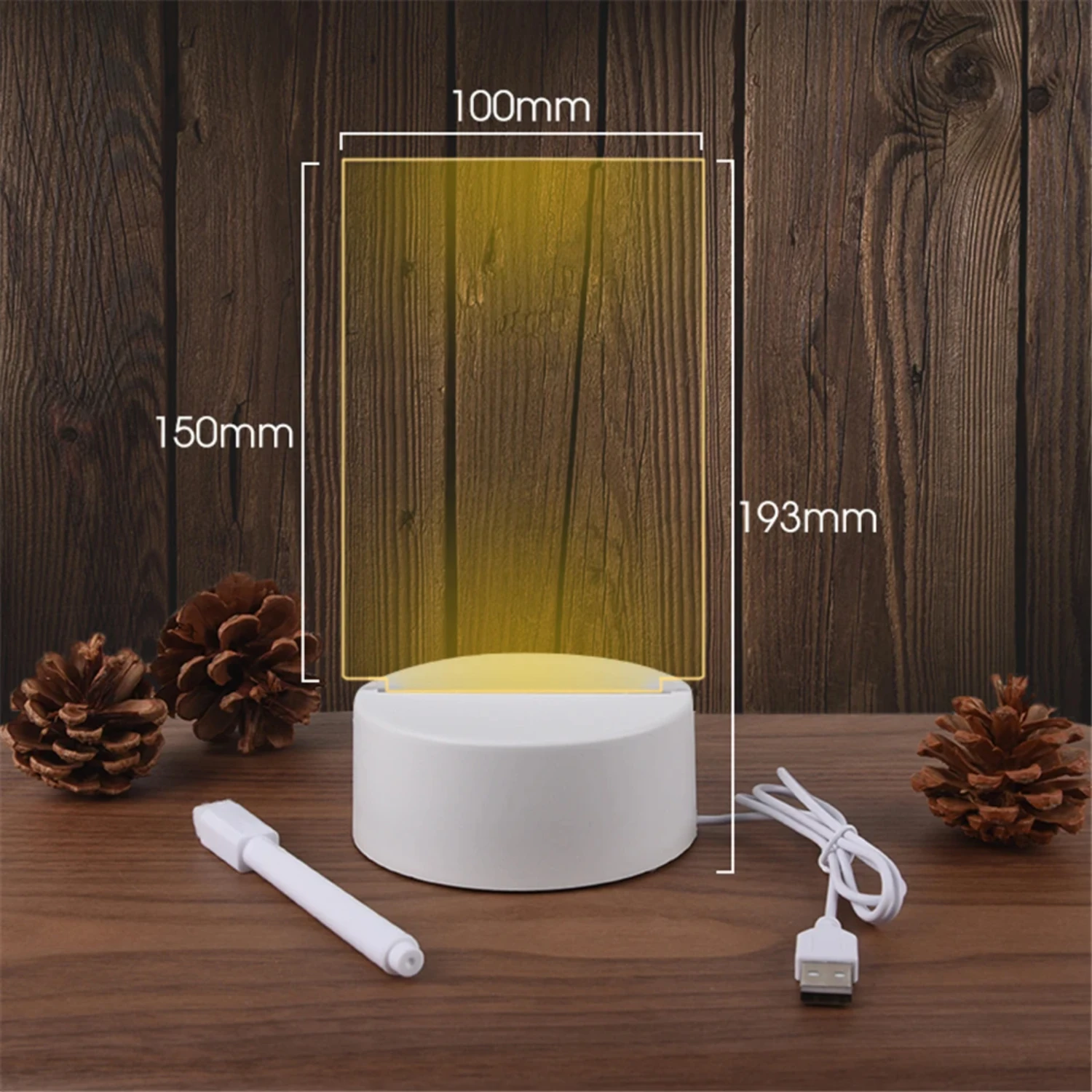 Transparente Luminous LED Night Lights, USB Night Light, Erasable Message Board, Calendário Desktop Ornamento, Acrílico, Novo