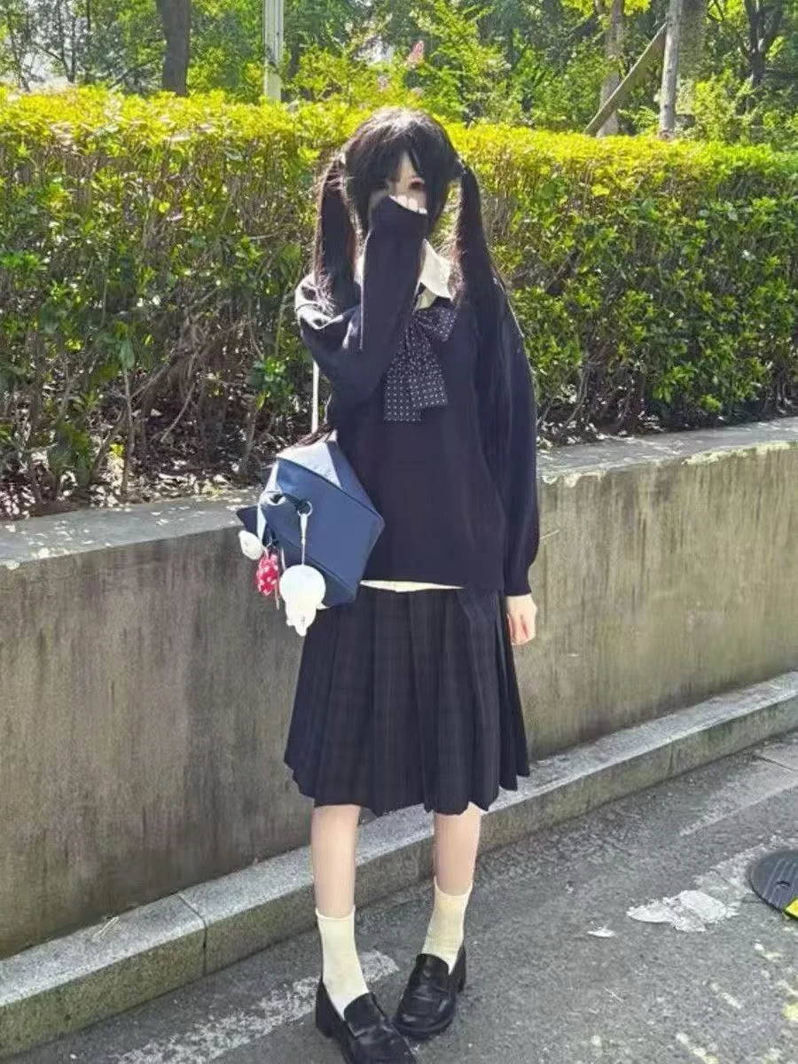 

Комплект JK Autumn Winter: юбка в клетку, длинный вязаный свитер-топ и юбка-«морская водоросль» для женщин