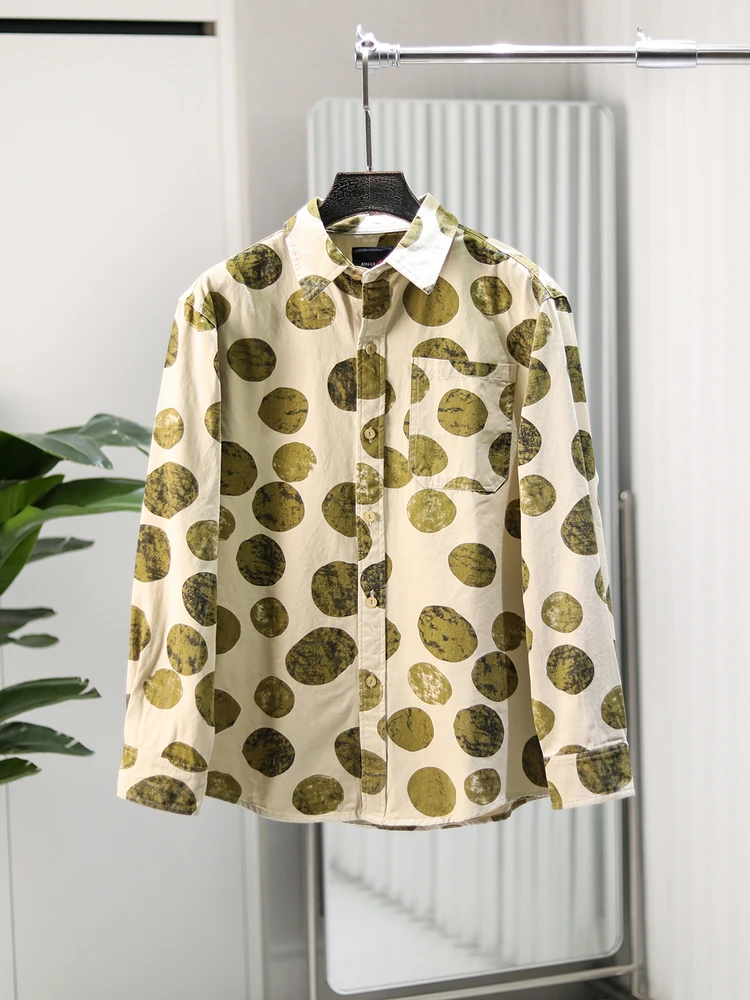 

Рубашка с длинным рукавом в стиле ретро с принтом, из стираного хлопка, в клетку, мужская, повседневная, для поездок на работу, удобная, дышащая, свободного кроя