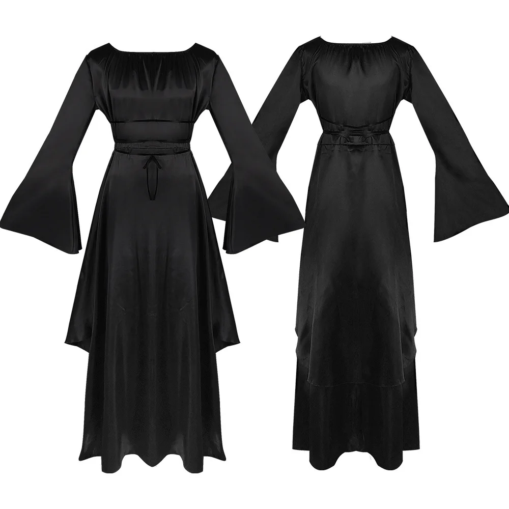 فستان نسائي بأكمام طويلة وياقة مستديرة مع حزام وحافة غير منتظمة، زي تنكري للهالوين، أزياء نسائية تقليدية على الطراز الصيني ال... #3