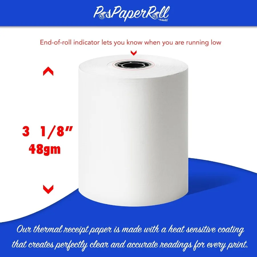 3-1/8 x 230 Thermal Paper Receipt Rolls, 48 GSM, BPA Free, 50-Count