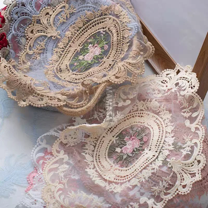 1PC Embroidered Lace Round Dining Table Cover - Elegant Cloth with Coffee Coasters/Napkin for Wedding/Party Decoration