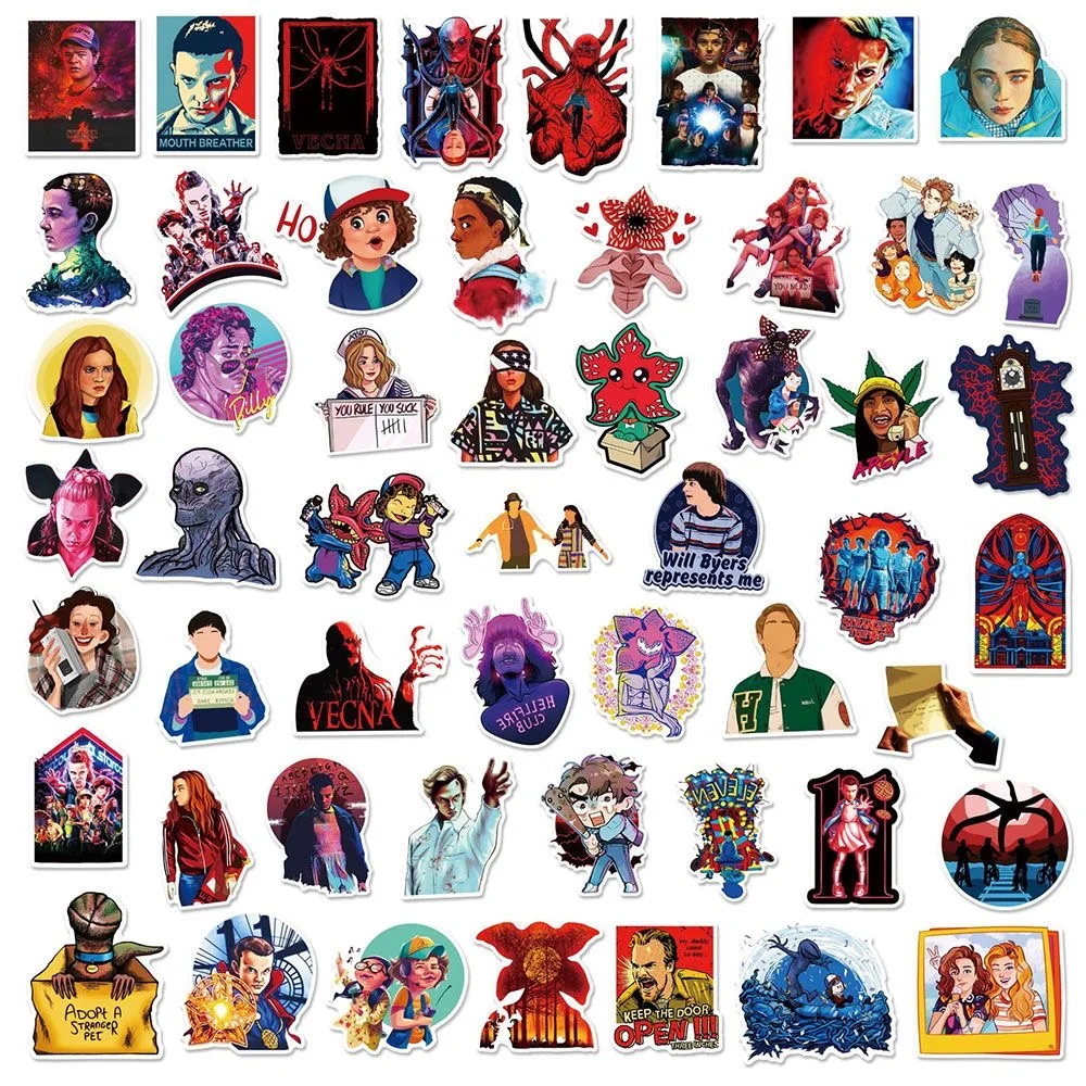 50 unids/set de pegatinas de película de terror, pegatinas de grafiti de dibujos animados, pegatinas Demogorgon, pegatinas impermeables para equipaje de teléfono, accesorios de Cosplay