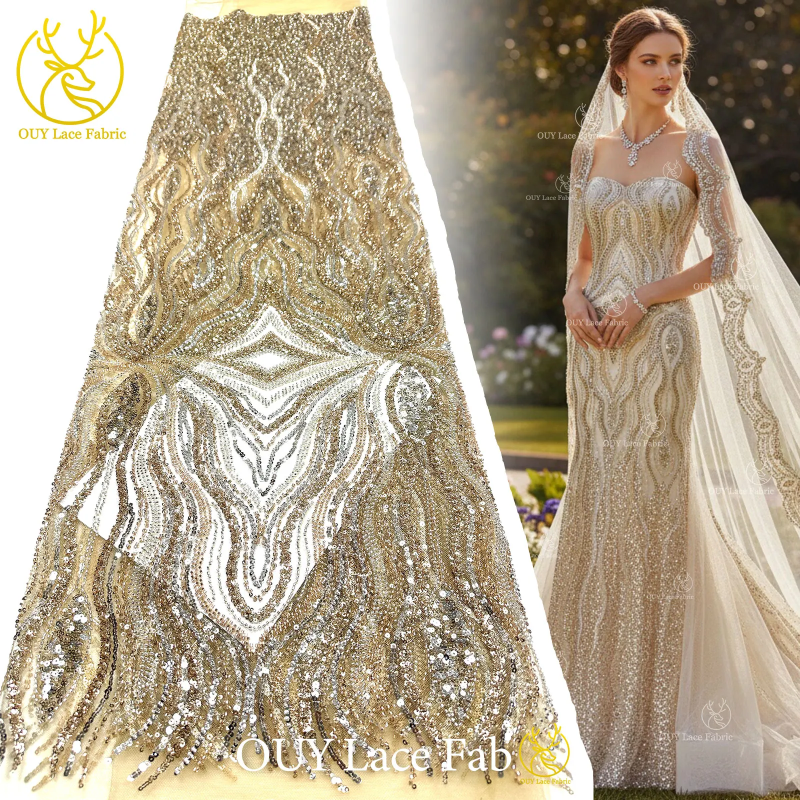 

Luxury African Beaded Sequin Lace Fabric 2026 French Nigerian Mesh Lace Fabric Suitable for Party Wedding Dresses Sewing 5 Yards