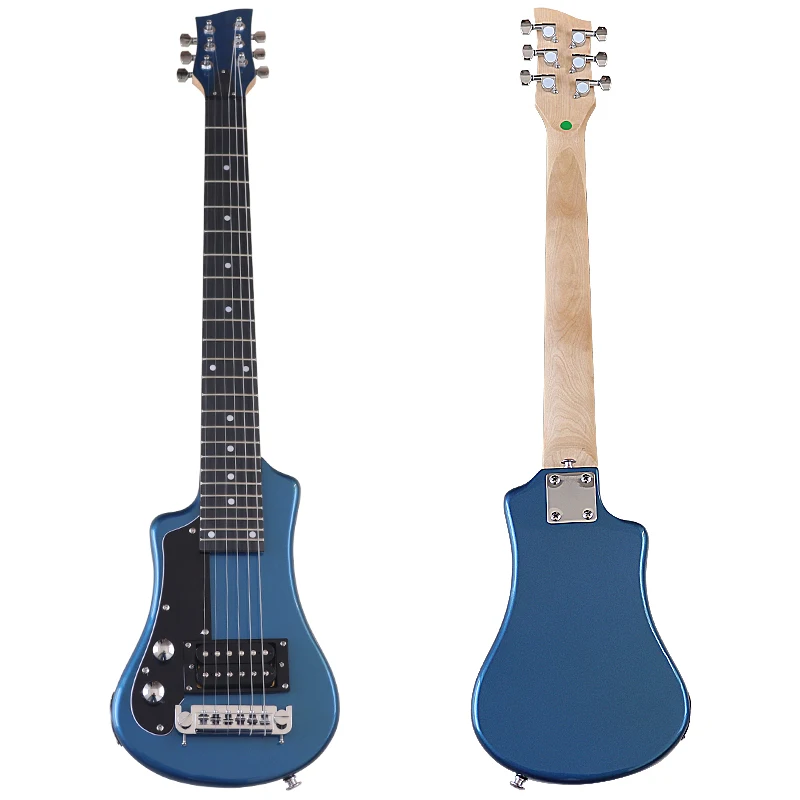 Left Hand Mini Electric Guitar Travel Guitar 34 Inch Basswood Body 6 Strings Wood Guitar High Gloss Blue