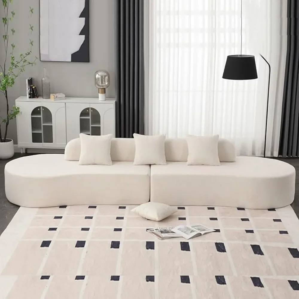 130.5” Curved Sectional Sofa, Cloud Compressed Modern Curved Sofa, 4-Seater Beige Oversized Sectional Foam Bonelss Couch