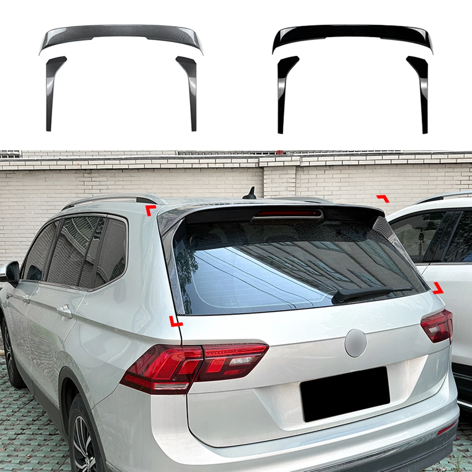 

For Volkswagen VW Tiguan MK2 2017 2018 2019-2023 Rline R line Rear Trunk Roof Spoiler Wing+Tail Window Side Splitter Trim Lip