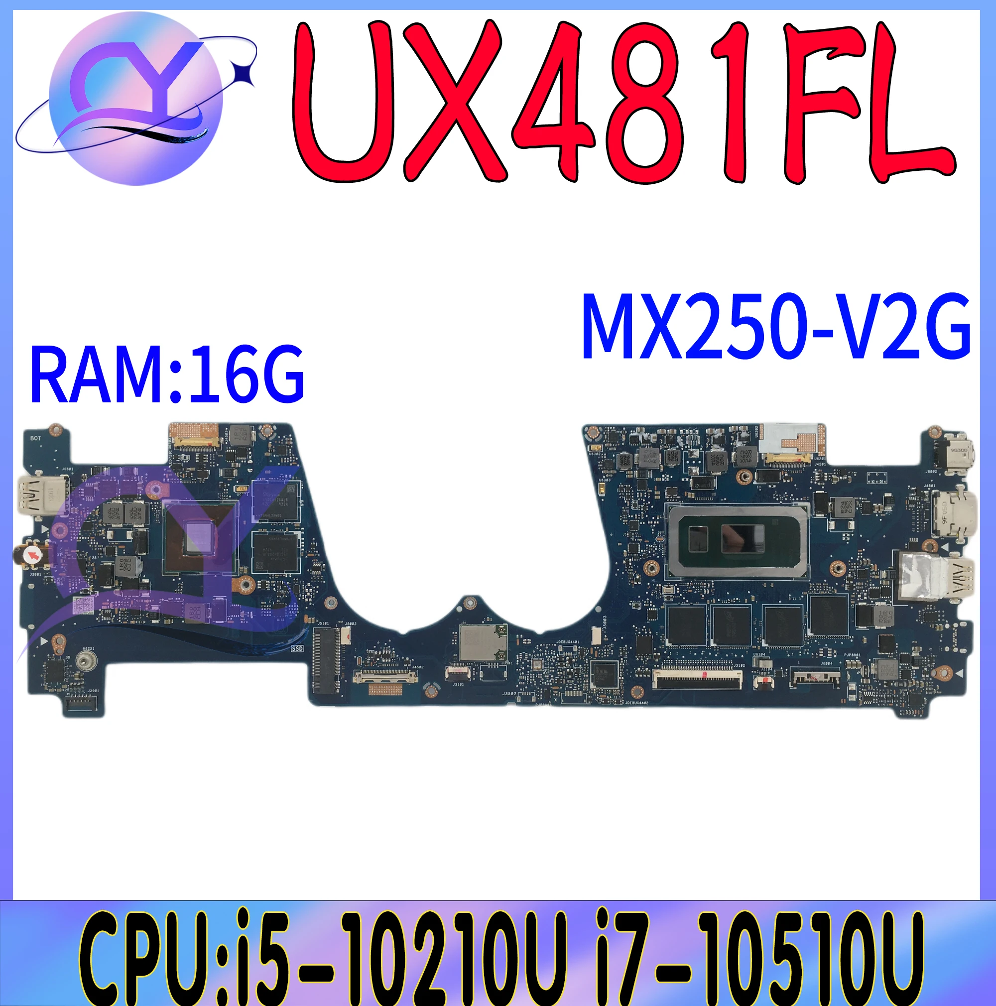 UX481FL Mainboard For ASUS Zenbook Duo UX481 UX481F UX481FLY UX4000 Laptop Motherboard With i5-10210U i7-10510U MX250 16GB/RAM