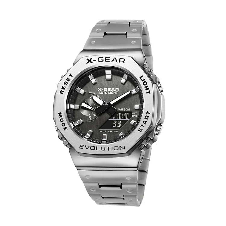 shock resistance Watch Digital Sports Electronic Unisex Full Function World Time LED Steel Strap Folding 2100 Oak Series