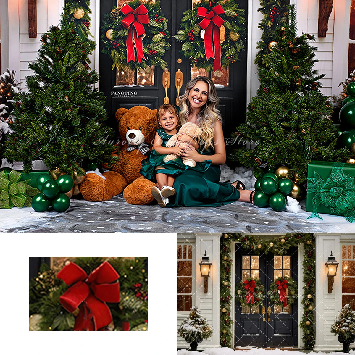 

Winter Farmhouse Christmas Door Background Kids Adult Photography Props Child Baby Decors Xmas Tree Wreath Photo Studio Backdrop