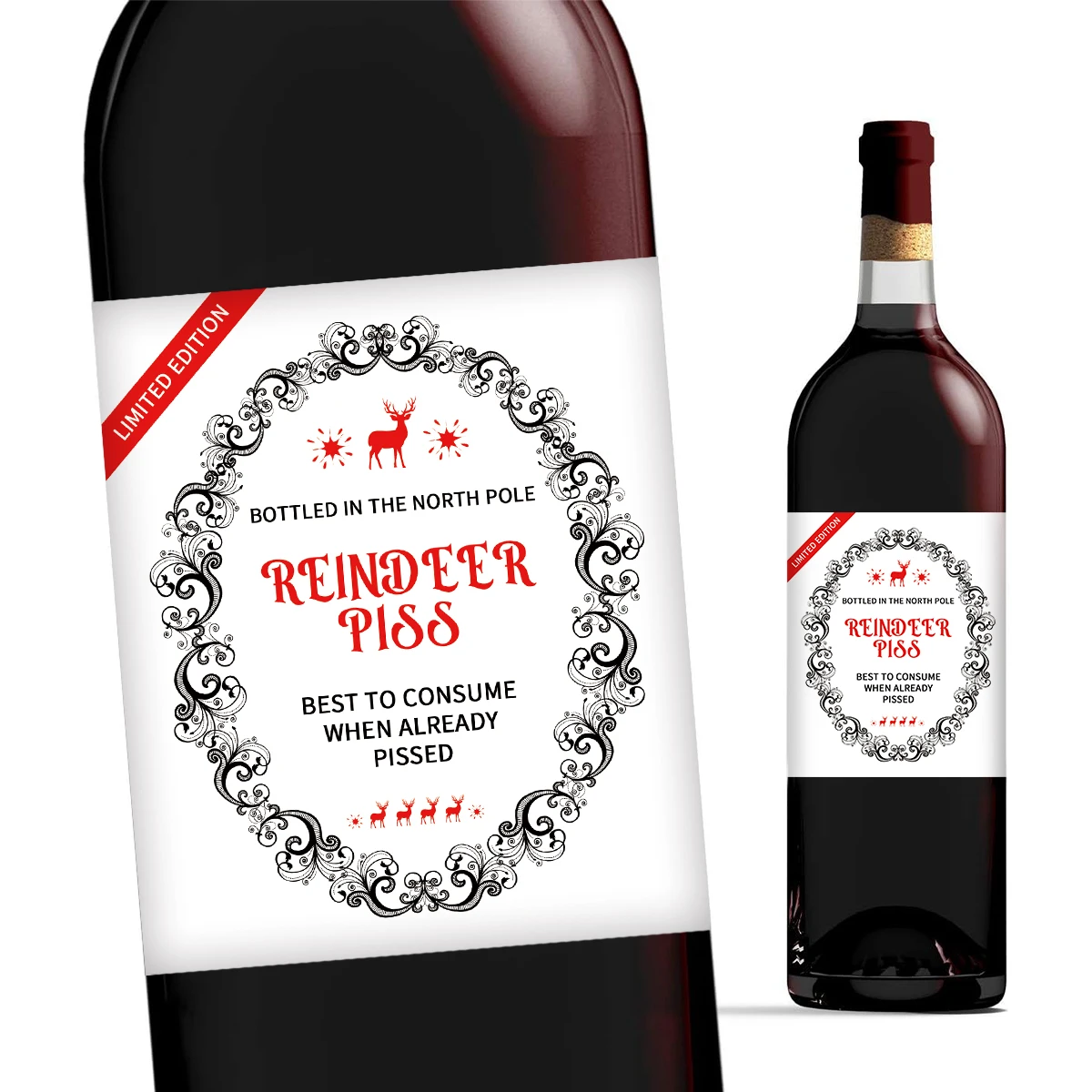 4pcs Reindeer Piss Holiday Wine Labels,Christmas Funny Novelty Joke Sticker for Beer Wine Bottles,Christmas Decorations Stickers