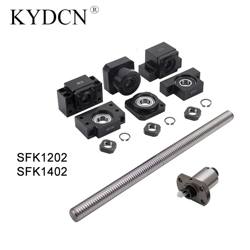 SFK1202 SFK1402 Ball Screw Set Ball Screw+Nut+End Support EKEF10 FKFF10 BKBF10 150mm-550mm CNC Roller Ballscrew for 3D Printer ﻿