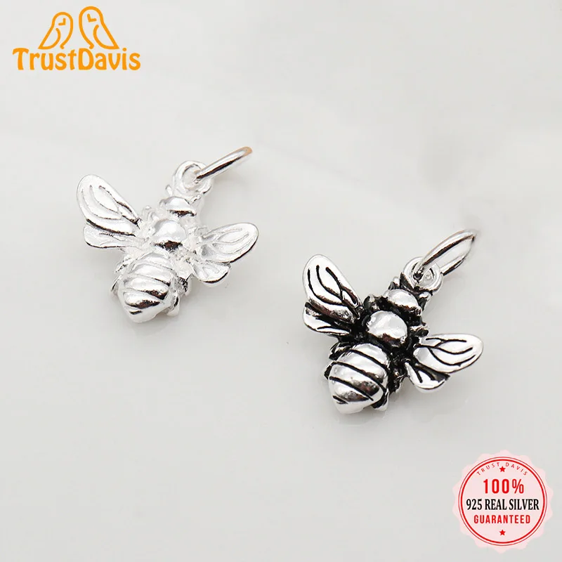 TrustDavis Real 925 Sterling Silver Sweet Insect Bees Pendant Handmade DIY Necklace Bracelet Accessories Fine S925 Jewelry HY814