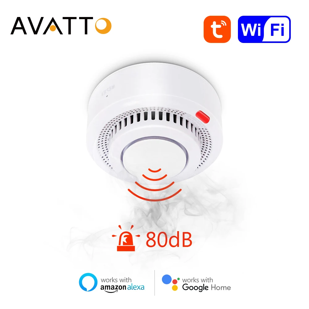 AVATTO Smart WiFi Smoke Detector,Tuya Fire Alarm Temperature Detector Sensor Home Security System,Work with Alexa Google home.