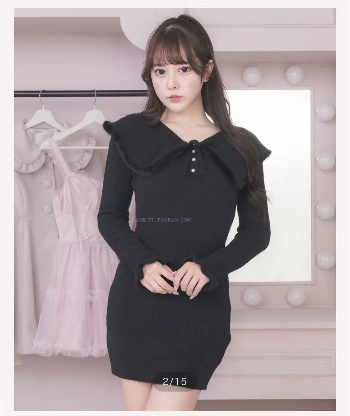 2025 اليابانية الحلو موضة فستان منسوج الخريف الشتاء الفتيات النساء سليم صالح أنيقة بدوره إلى أسفل طوق متماسكة طويلة الأكمام سترة OP #5