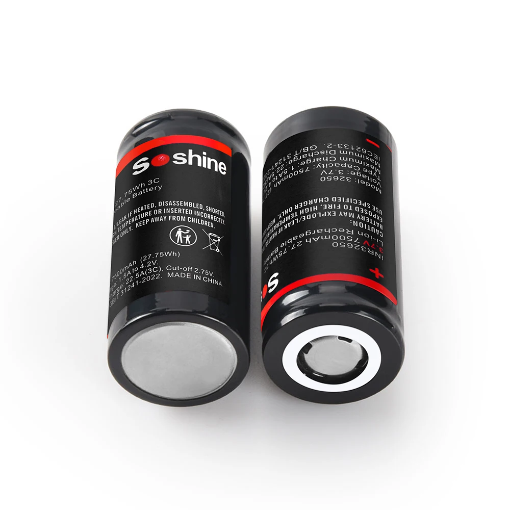 Soshine 32650 3.7V 7500mAh Rechargeable Li-ion Battery 3.7V 7500mAh Flat Top Lithium Batteries for Flashlight Electric Tools