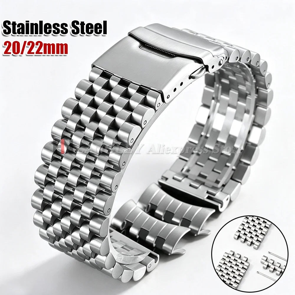 Luxury Solid Stainless Steel Watch Band 20mm 22mm Matte Silver Bracelet for Seiko for Omega Strap Men Replacement Universal Band