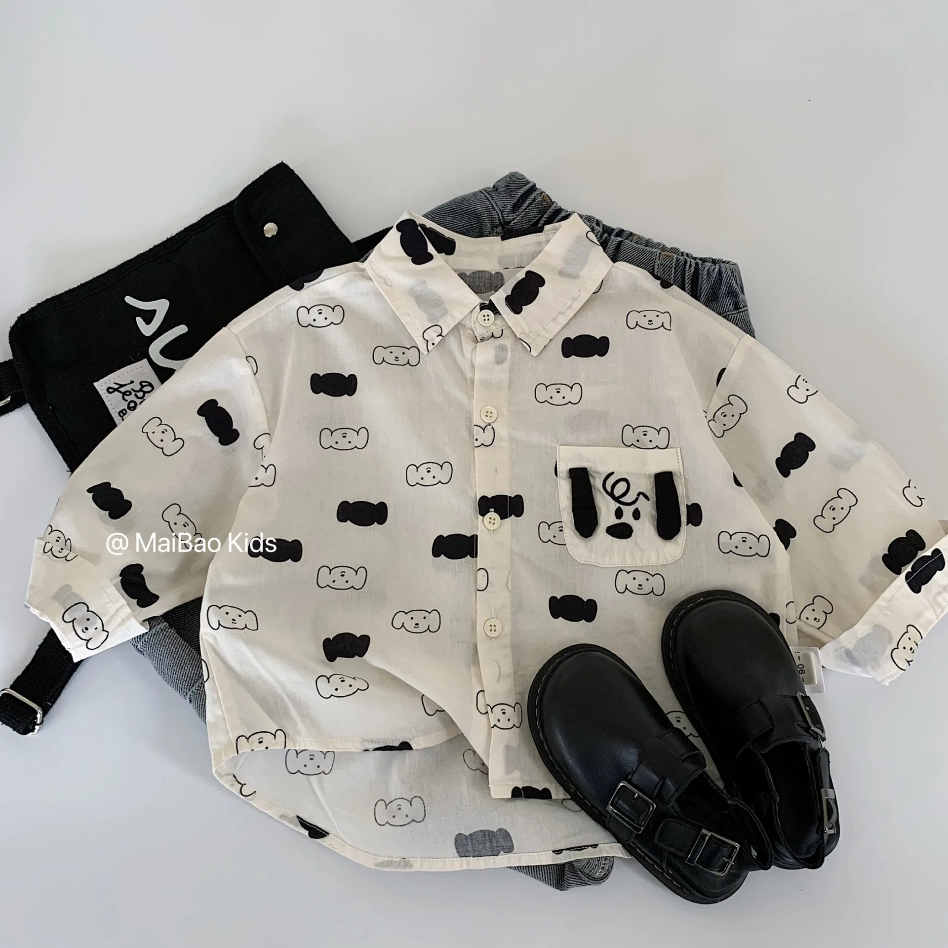 

Toddler Boys Tops Autumn Turn Down Collar Long Sleeved Kids Baby Boys Shirt Single Button Cartoon Print Infant Baby Boys Coat