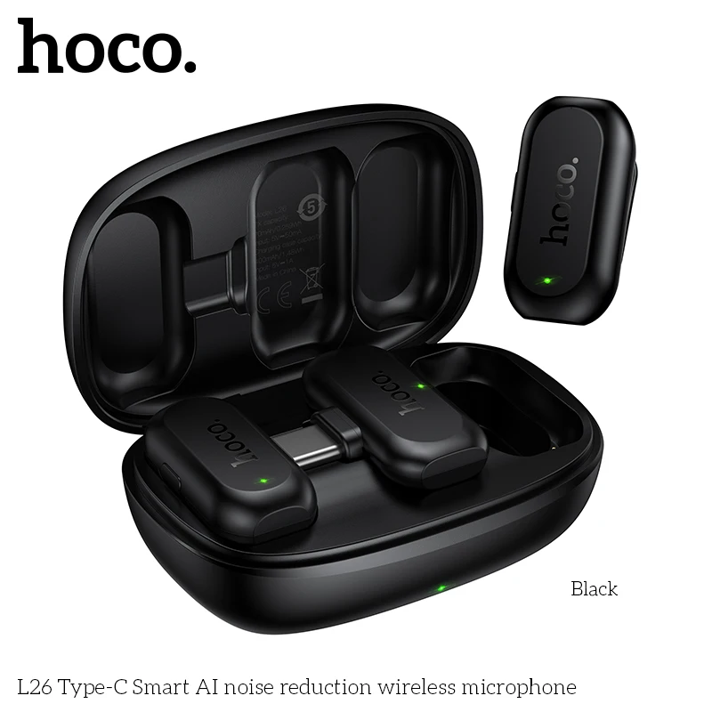 

HOCO L26 Type-C Smart AI Noise Reduction Wireless Lavalier Lapel Microphone For USB C Live Broadcast Audio Video Recording Vlog