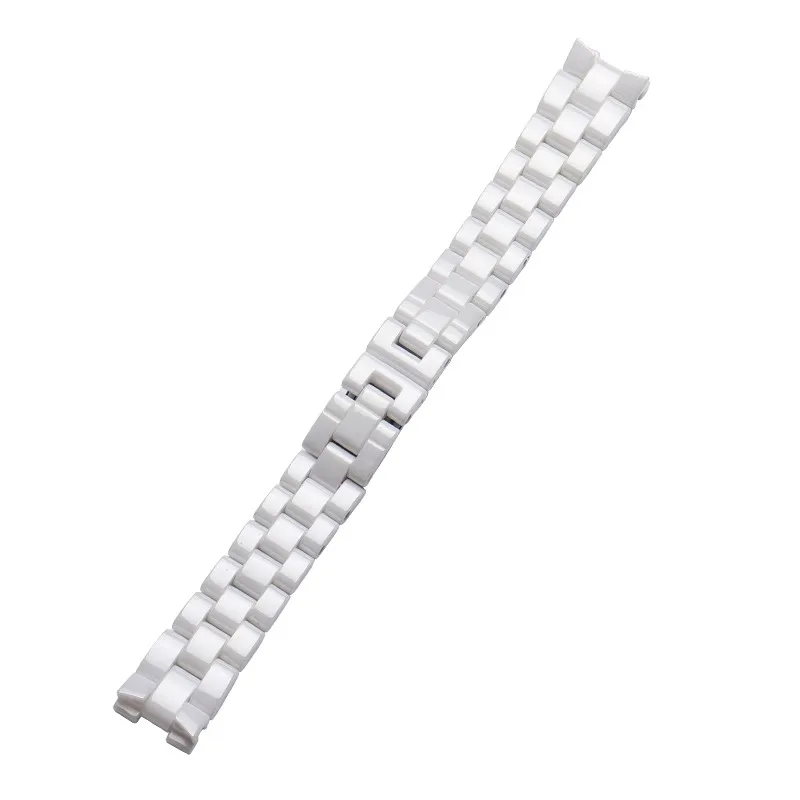 16mm 19mm senior Convex Watchband Ceramic Black White Watch For J12 Bracelet Bands  Strap Special Solid Links Folding Buckle