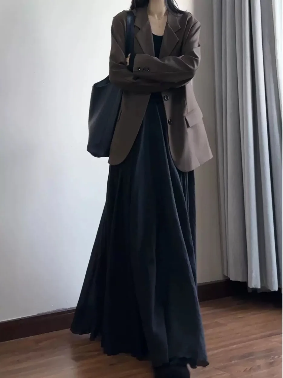 تنورة نسائية على شكل حرف A بطبقات مزدوجة مع خصر داخلي مرن ومتعددة الاستخدامات للخريف وصديقة للتنقل