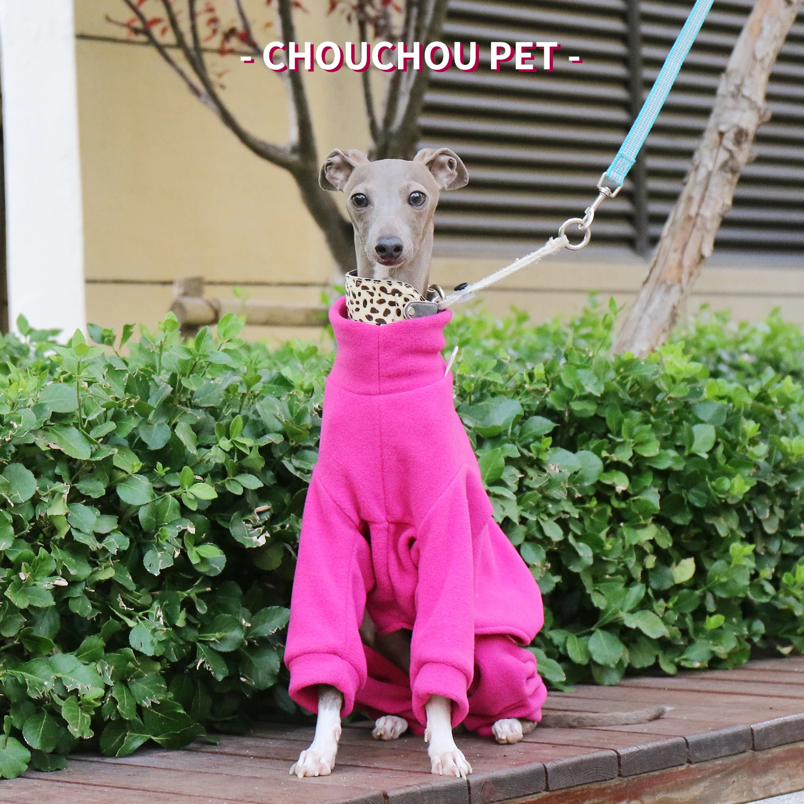 Cute Winter Puppy Clothes Polar Fleece Warm Dinosaur Cotton Clothes Italian Greyhound Whippet Clothes Rose red