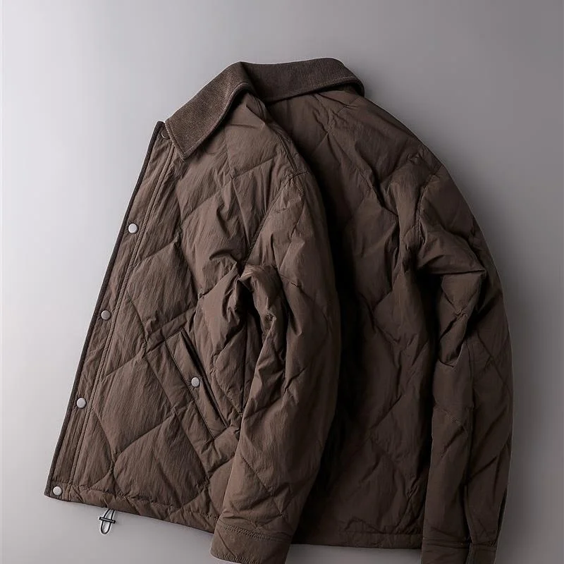 

Lightweight Du down Jaet Men's y Winter Loose Diamond Pattern ular Outerwear Warm Fluffy Long Sve Coat