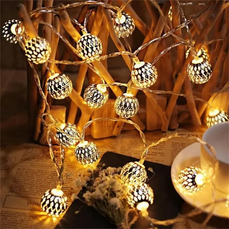 1pc LED Moroccan Fairy Lights Battery Operated Gold Globe String Lights For Home Outdoor Wedding Party Festival Decoration image 2