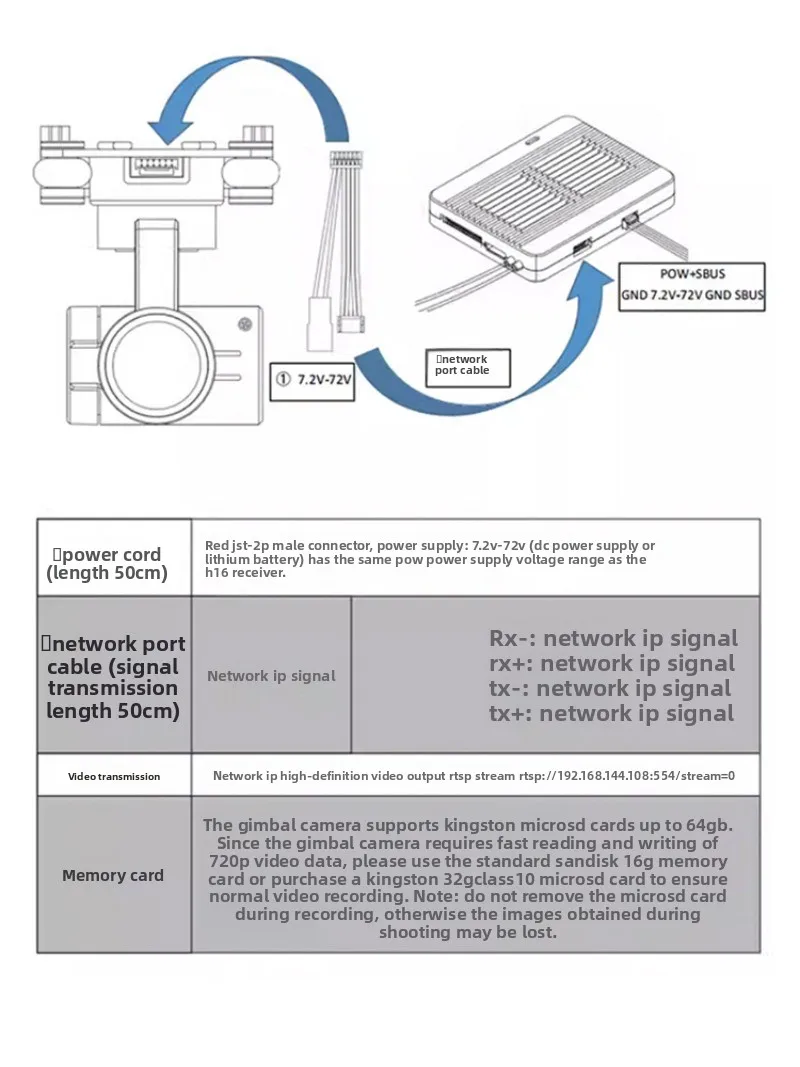 Hochauflösender 1080P stabilisierter und Shake-Gimbal mit H16 H30-Fernbedienung 7,4–74 V