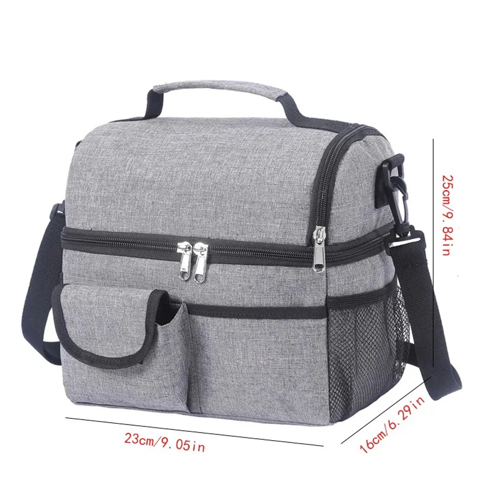 Lunch Box Leakproof Thermal Cooler Sack Food Handbags Case Tote Bag 9.1x6.3x9.8in High Capacity For Travel Work