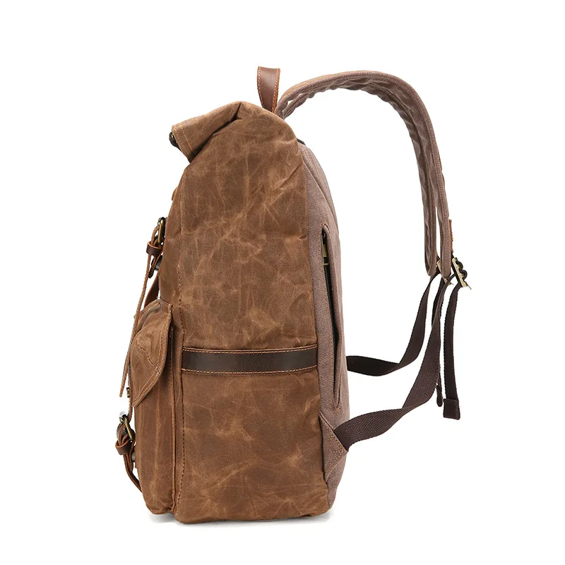 Newly launched popular vintage waterproof canvas backpack for convenient travel, suitable for hiking and computer use.