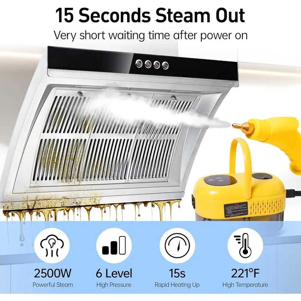 2500Wポータブルスチームクリーナー、ハンドヘルド高温機、車のディテーリング、キッチン、バスルームの掃除用、ブラシアクセサリー付き
