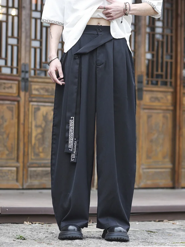 

New Chinese Sle Men's Large Size Embroidered Straight Leg Pants Drapey Loose Harlan Wide Leg Pants Versatile Straight Tube ...