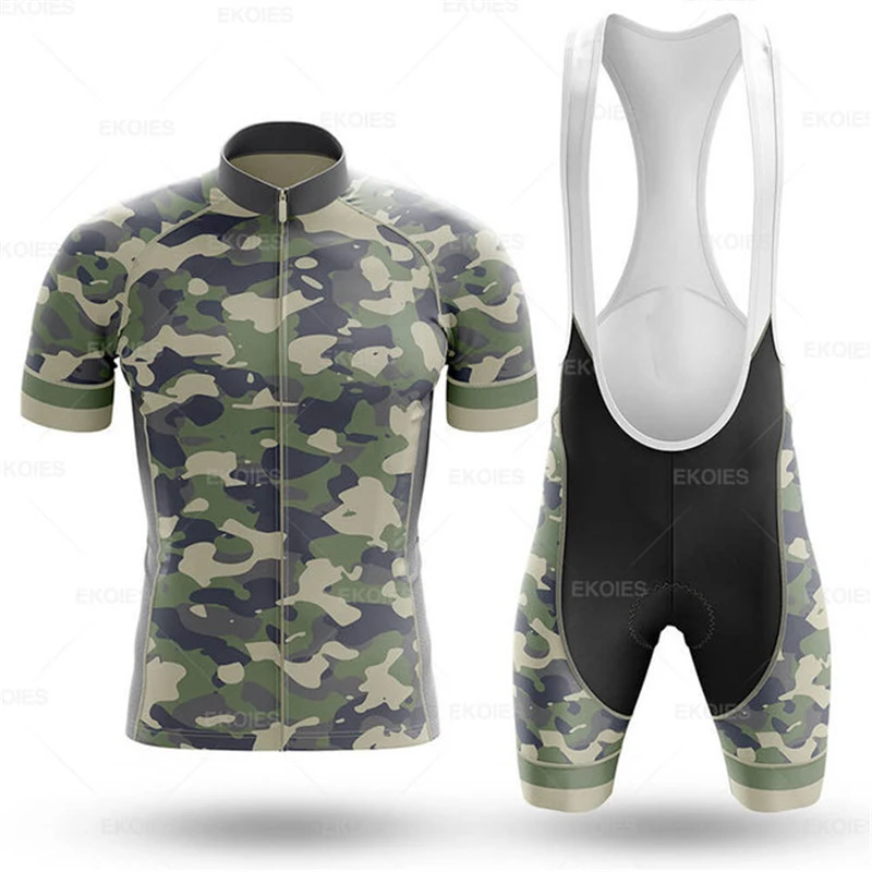 Camuflagem Ciclismo Jersey Set para Homens, Equipe Mountain Bicycle, Roupas de bicicleta, Manga Curta, Treino Respirável Uniforme de Corrida