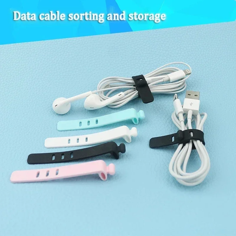 Organizador enrollador de cables de silicona, Clip para auriculares, Cable de carga para teléfono, gestión de cables, correas de hebilla, soporte de almacenamiento de línea de datos de carga