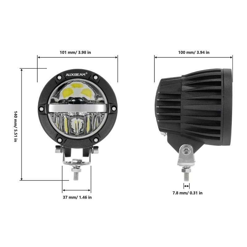 Auxbeam 4 Inch 36W Round LED Work Light with High/Low Beam and Harness for Truck Pickup Offroad