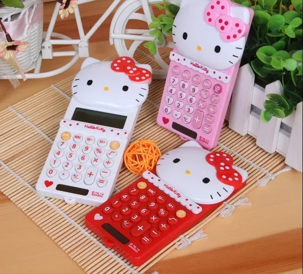 Hello kitty Kawaii Sanrio New Cartoon Portable Computer Push Cover Palm Calculator Girl Cute Learning Electronic Computer Gifts