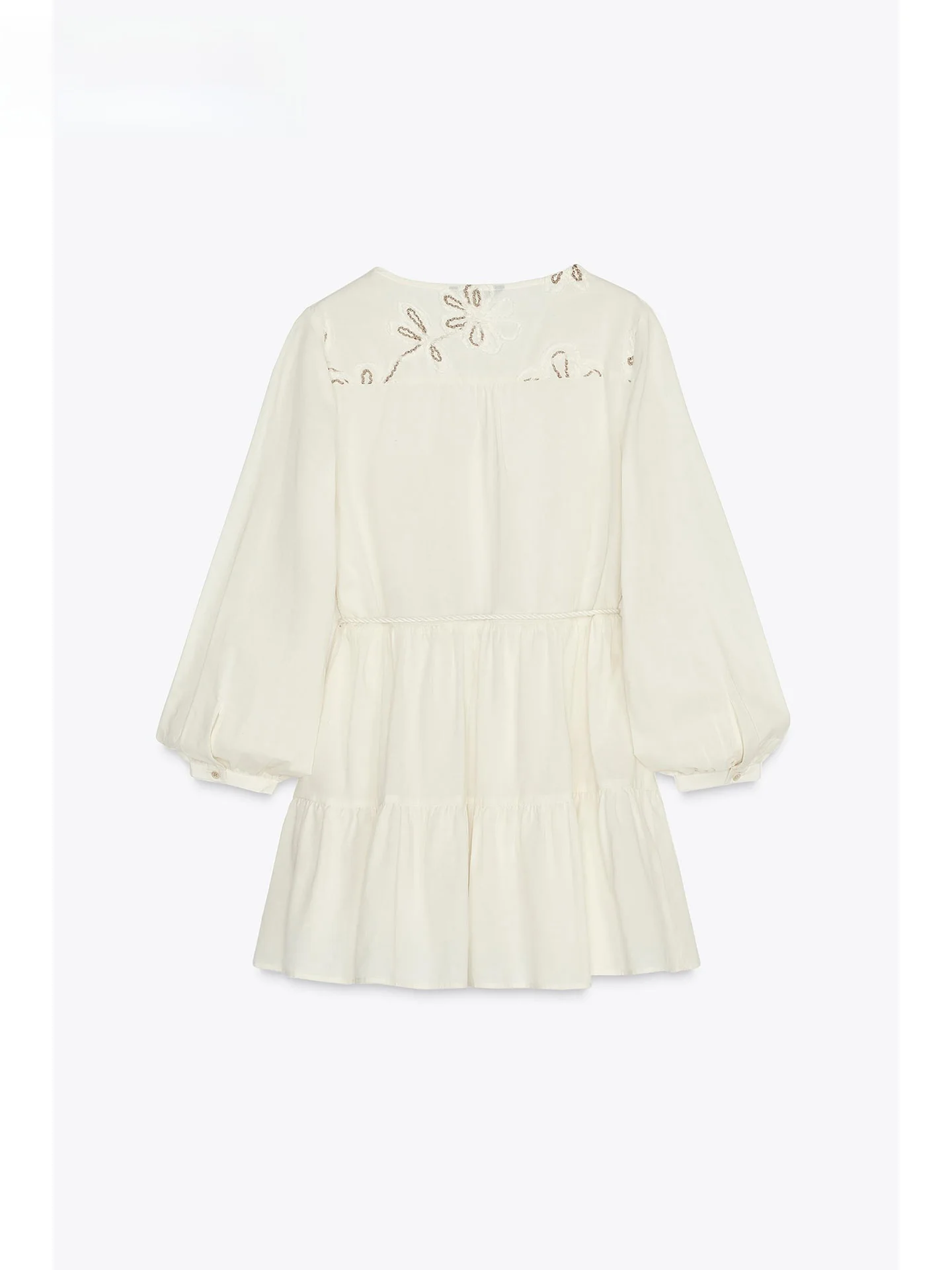 ZAPRHA Summer 2025 New Sle ort Embroidered Floral Dr Ele Slimming A-Line Skirt Long Sve V-Neline Casual Dr