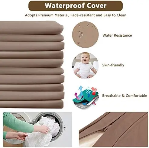Conjunto de móveis de pátio de vime PE de 3 peças, sofá secional externo marrom com mesa de centro
