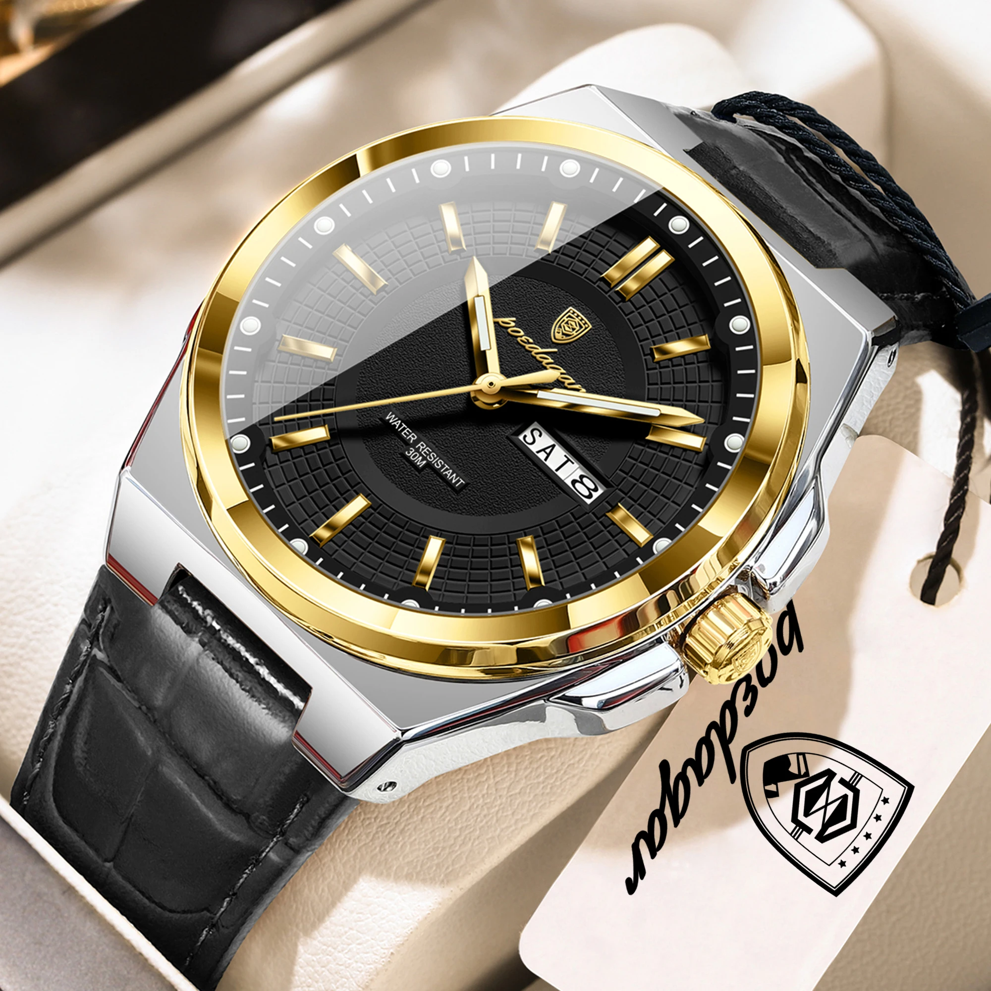 Men's Waterproof Business Quartz Watch with Leather Band