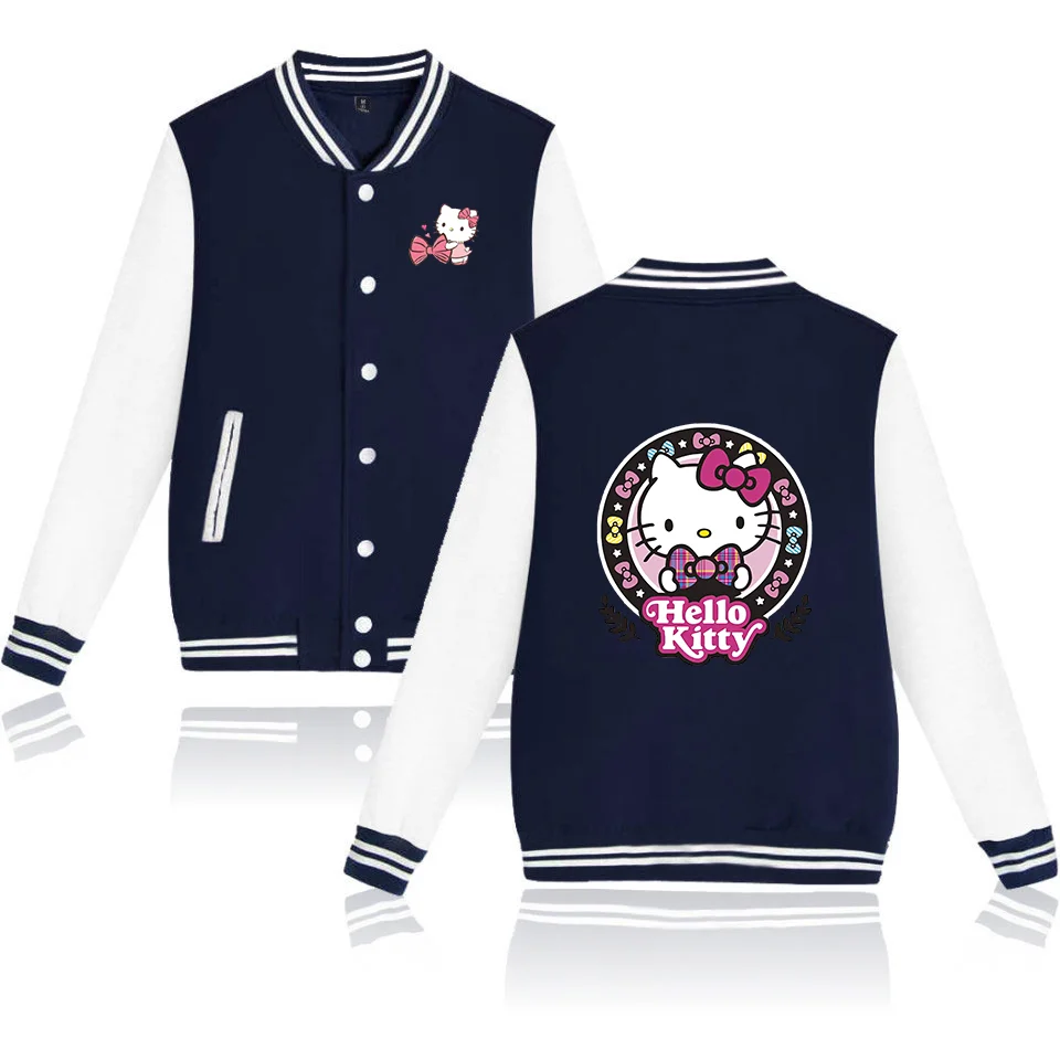 Hello Kitty Jaqueta Bomber Baseball para Homens e Mulheres, Harajuku College Coat, Streetwear Estudante, Outono